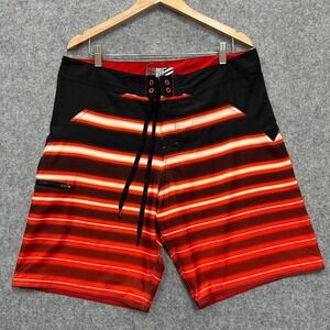 Micros Board Shorts Mens Size 36 NWT Back Red White Stripes Key Loop Surf Swim